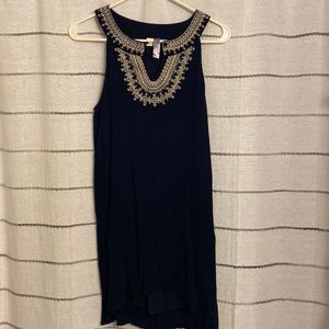blue dress with neckline detail